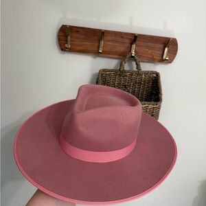 Lack Of Color Dusty Rose Wide-Brim hat with Pink Trim